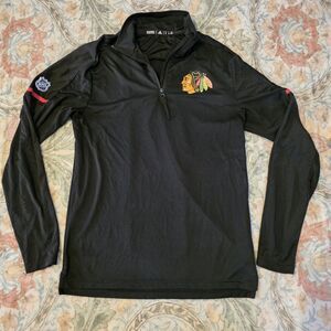 Chicago Blackhawks Adidas Jacket 1/4 Zip Pullover Climalite NHL Black Size S